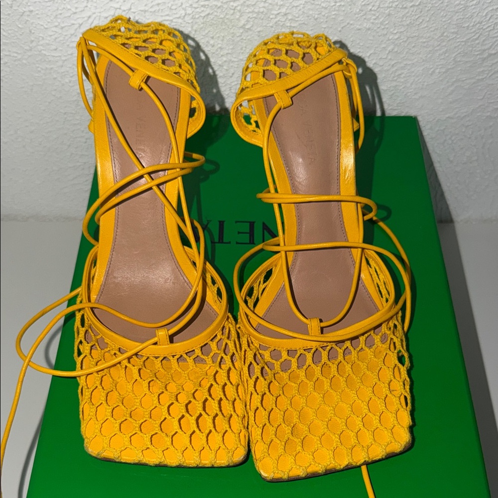 Bottega Veneta Vibrant Yellow Mesh Heels